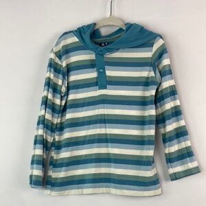 Kickee Pants ocean sea marine stripe hooded lo nh sleeve top 4T